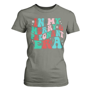Christmas Pregnancy Announcement T Shirt For Women Merry & Pregnant Era Cute Groovy Christmas Holiday Xmas TS10 Military Green Print Your Wear