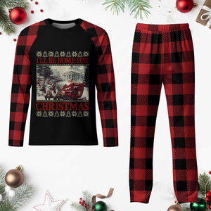Funny Trump Plaid Pajama Set I'll Be Home For Christmas Ugly Xmas Santa Trump Riding Sleigh TS10 Buffalo Plaid Print Your Wear
