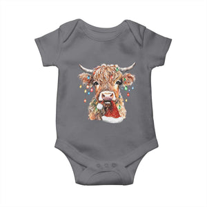 Christmas Cow Baby Onesie Highland Cow Lights Santa Hats Farm Xmas TS10 Charcoal Print Your Wear