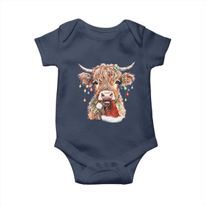 Christmas Cow Baby Onesie Highland Cow Lights Santa Hats Farm Xmas TS10 Navy Print Your Wear