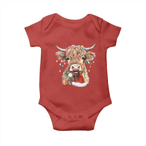 Christmas Cow Baby Onesie Highland Cow Lights Santa Hats Farm Xmas TS10 Red Print Your Wear