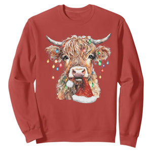 Christmas Cow Sweatshirt Highland Cow Lights Santa Hats Farm Xmas TS10 Red Print Your Wear