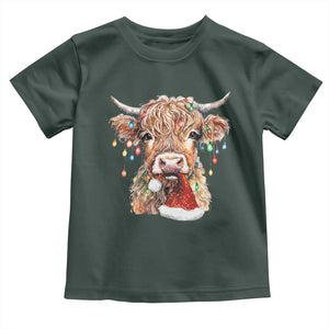 Christmas Cow Toddler T Shirt Highland Cow Lights Santa Hats Farm Xmas TS10 Dark Forest Green Print Your Wear