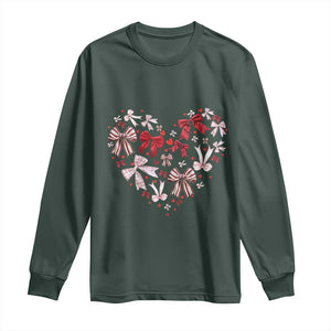 Coquette Valentine's Day Heart Bow Long Sleeve Shirt TS10 Dark Forest Green Print Your Wear