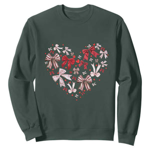 Coquette Valentine's Day Heart Bow Sweatshirt TS10 Dark Forest Green Print Your Wear