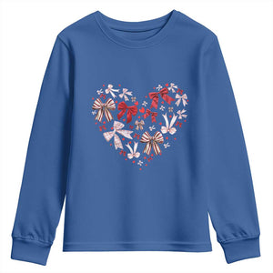 Coquette Valentine's Day Heart Bow Youth Sweatshirt TS10 Royal Blue Print Your Wear