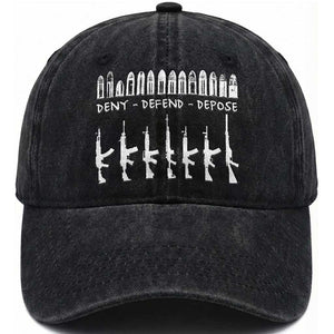 Deny Defend Depose Washed Cotton Baseball Cap Capitalism Revolution Morale Gun Lover TS10 Washed Cap Universal Fit Black Print Your Wear