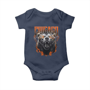 Vintage Chicago Baby Onesie Retro Graphic Wild Bear Streetwear Bootleg TS10 Navy Print Your Wear
