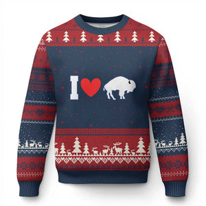 Vintage BF Ugly Christmas Sweater American I Love Bison TS10 Navy Red Print Your Wear