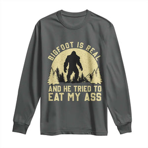 Funny Bigfoot Long Sleeve Shirt Sasquatch Big Foot Eat My Ass Vintage Cryptid Meme TS10 Dark Heather Print Your Wear