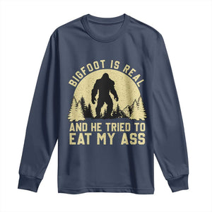 Funny Bigfoot Long Sleeve Shirt Sasquatch Big Foot Eat My Ass Vintage Cryptid Meme TS10 Navy Print Your Wear