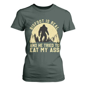 Funny Bigfoot T Shirt For Women Sasquatch Big Foot Eat My Ass Vintage Cryptid Meme TS10 Dark Forest Green Print Your Wear
