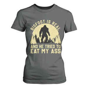 Funny Bigfoot T Shirt For Women Sasquatch Big Foot Eat My Ass Vintage Cryptid Meme TS10 Dark Heather Print Your Wear