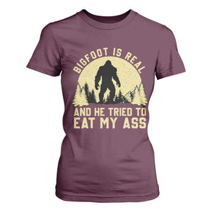 Funny Bigfoot T Shirt For Women Sasquatch Big Foot Eat My Ass Vintage Cryptid Meme TS10 Maroon Print Your Wear