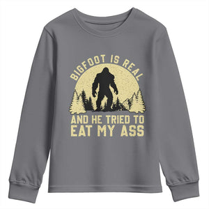 Funny Bigfoot Youth Sweatshirt Sasquatch Big Foot Eat My Ass Vintage Cryptid Meme TS10 Charcoal Print Your Wear
