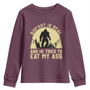 Funny Bigfoot Youth Sweatshirt Sasquatch Big Foot Eat My Ass Vintage Cryptid Meme TS10 Maroon Print Your Wear