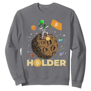 St Patricks Day Bitcoin Astronaut Sweatshirt Lucky Shamrock Leprechaun BTC Crypto To The Moon TS10 Charcoal Print Your Wear