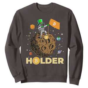 St Patricks Day Bitcoin Astronaut Sweatshirt Lucky Shamrock Leprechaun BTC Crypto To The Moon TS10 Dark Chocolate Print Your Wear