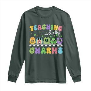 St Patricks Day Lucky Teacher Long Sleeve Shirt Teaching Lucky Charm Teachers TS10 Dark Forest Green Print Your Wear