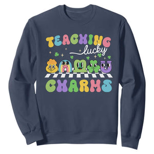 St Patricks Day Lucky Teacher Sweatshirt Teaching Lucky Charm Teachers TS10 Navy Print Your Wear