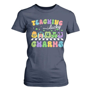 St Patricks Day Lucky Teacher T Shirt For Women Teaching Lucky Charm Teachers TS10 Navy Print Your Wear