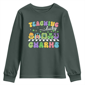 St Patricks Day Lucky Teacher Youth Sweatshirt Teaching Lucky Charm Teachers TS10 Dark Forest Green Print Your Wear