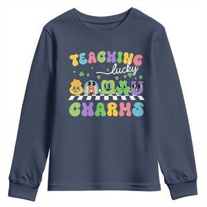 St Patricks Day Lucky Teacher Youth Sweatshirt Teaching Lucky Charm Teachers TS10 Navy Print Your Wear