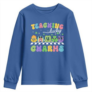 St Patricks Day Lucky Teacher Youth Sweatshirt Teaching Lucky Charm Teachers TS10 Royal Blue Print Your Wear