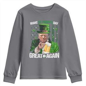 Funny Trump Make St. Paddy's Day Great Again Youth Sweatshirt Lucky Shamrock American Flag TS10 Charcoal Print Your Wear