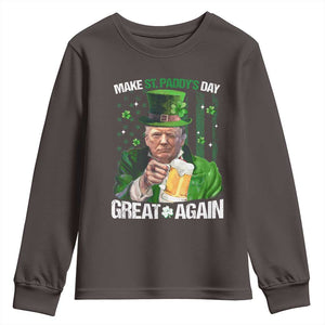 Funny Trump Make St. Paddy's Day Great Again Youth Sweatshirt Lucky Shamrock American Flag TS10 Dark Chocolate Print Your Wear