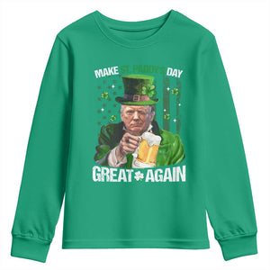 Funny Trump Make St. Paddy's Day Great Again Youth Sweatshirt Lucky Shamrock American Flag TS10 Irish Green Print Your Wear