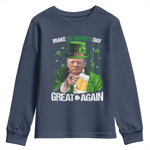 Funny Trump Make St. Paddy's Day Great Again Youth Sweatshirt Lucky Shamrock American Flag TS10 Navy Print Your Wear