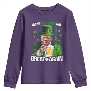 Funny Trump Make St. Paddy's Day Great Again Youth Sweatshirt Lucky Shamrock American Flag TS10 Purple Print Your Wear