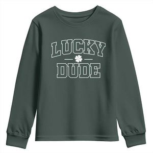 Kids St. Patrick's Day Youth Sweatshirt Lucky Dude TS10 Dark Forest Green Print Your Wear