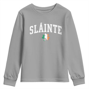 St Patricks Day Youth Sweatshirt Retro Slainte Shamrock Lucky Irish Day Gift TS10 Sport Gray Print Your Wear