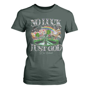 Vintage Christian T Shirt For Women Retro No Luck Just God Funny St Patricks Day TS10 Dark Forest Green Print Your Wear