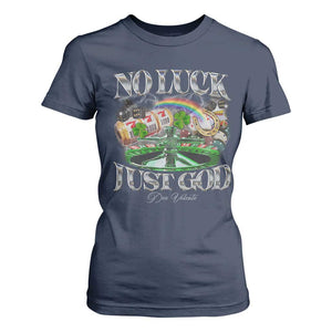Vintage Christian T Shirt For Women Retro No Luck Just God Funny St Patricks Day TS10 Navy Print Your Wear