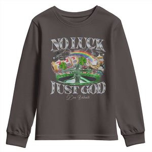 Vintage Christian Youth Sweatshirt Retro No Luck Just God Funny St Patricks Day TS10 Dark Chocolate Print Your Wear