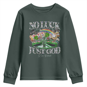 Vintage Christian Youth Sweatshirt Retro No Luck Just God Funny St Patricks Day TS10 Dark Forest Green Print Your Wear
