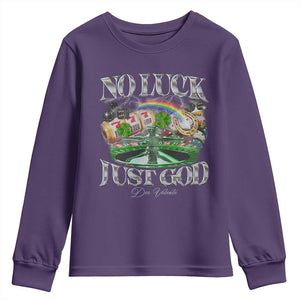 Vintage Christian Youth Sweatshirt Retro No Luck Just God Funny St Patricks Day TS10 Purple Print Your Wear