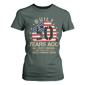 Funny 50th Birthday T Shirt For Women Vintage US Flag Built 50 Years Ago Parts Original TS10 Dark Forest Green Print Your Wear