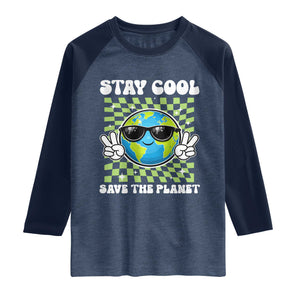 Groovy Earth Day Save The Planet Raglan Shirt TS10 Heather Denim Navy Print Your Wear