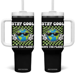 Groovy Earth Day Save The Planet Tumbler With Handle TS10 One Size: 40 oz Black Print Your Wear
