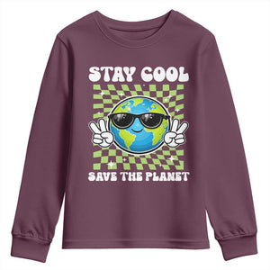 Groovy Earth Day Save The Planet Youth Sweatshirt TS10 Maroon Print Your Wear