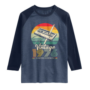 Vintage 1976 Raglan Shirt 50th Birthday Turning 50 Year Old Gifts TS10 Heather Denim Navy Print Your Wear