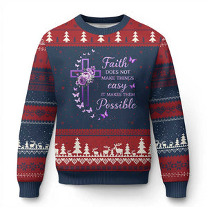 Christian Jesus Ugly Christmas Sweater Vintage Bible Verse Printed Faith Blessed Inspirational Girl TS10 Navy Red Print Your Wear