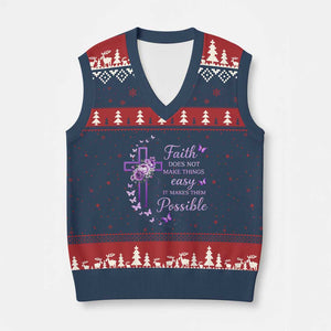 Christian Jesus V-Neck Knit Sweater Vest Vintage Bible Verse Printed Faith Blessed Inspirational Girl TS10 Navy Red Print Your Wear