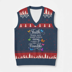 Christian Jesus V-Neck Knit Sweater Vest Butterfly Art Bible Verse Printed Faith Blessed Inspirational Girl TS10 Navy Red Print Your Wear