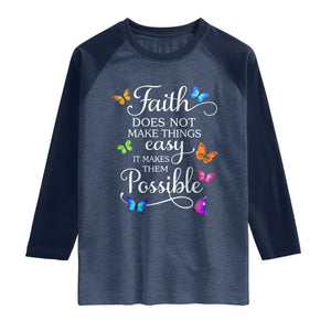 Christian Jesus Raglan Shirt Butterfly Art Bible Verse Printed Faith Blessed Inspirational Girl TS10 Heather Denim Navy Print Your Wear