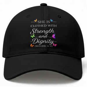 Christian Jesus Baseball Cap Strength Dignity Encouraging Bible Verse Proverb Butterfly Art TS10 Print Your Wear